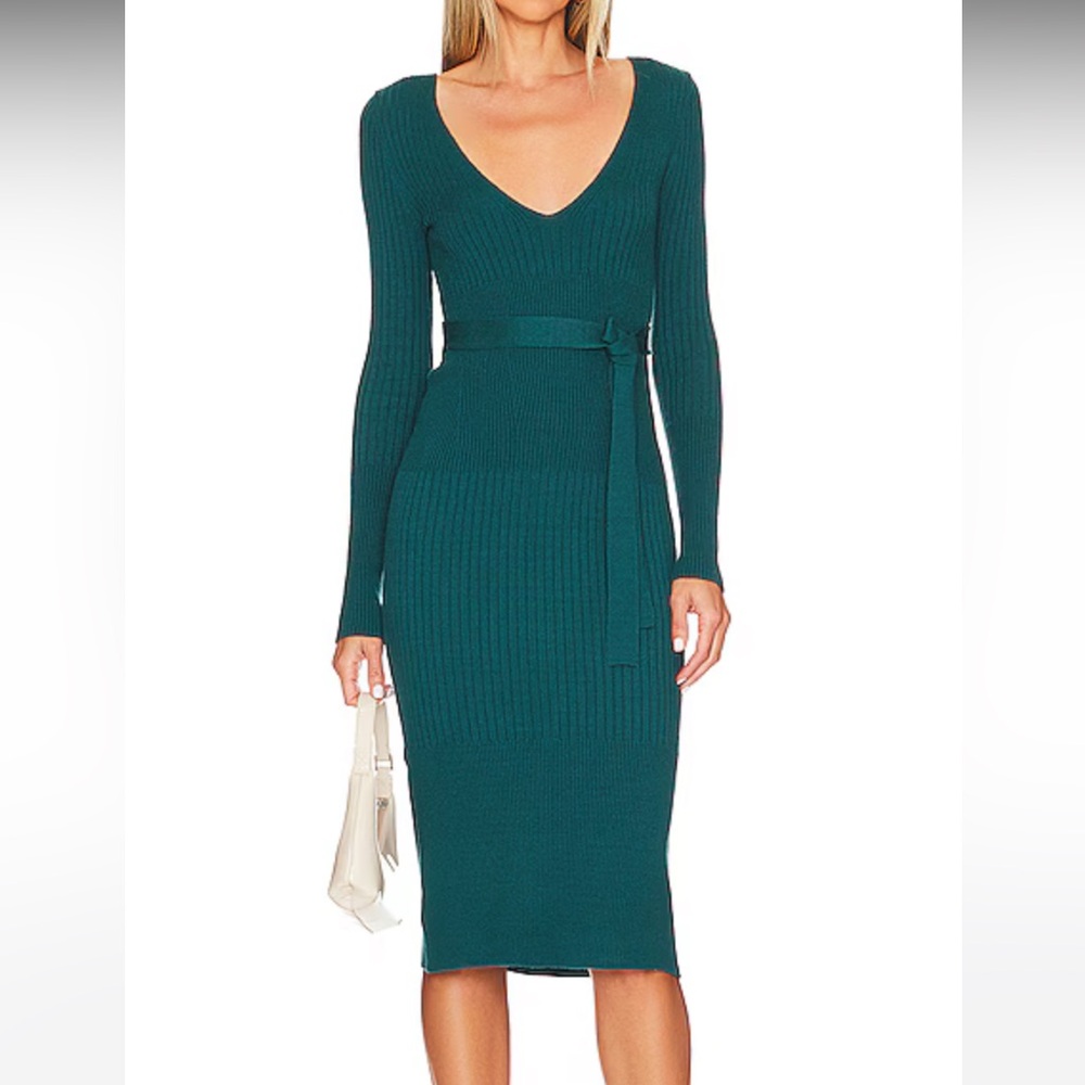 REVOLVE Teal Ribbed Long-Sleeve Midi Dress